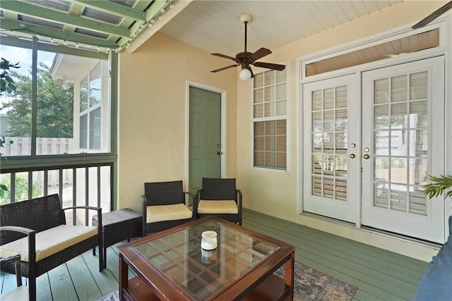 151 Raymonds Grant Trce, Saint Simons Island, GA 31522 - sunroom with french doors, a ceiling fan, and an outdoor living space