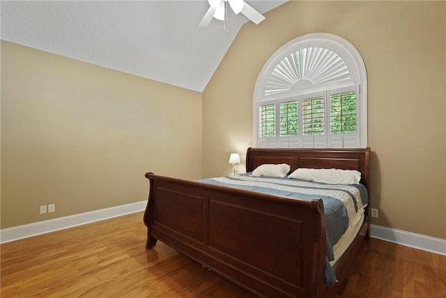151 Raymonds Grant Trce, Saint Simons Island, GA 31522 - bedroom featuring wood finished floors, lofted ceiling, and ceiling fan