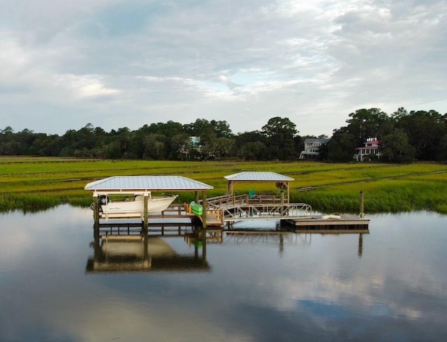 view of dock featuring a water view