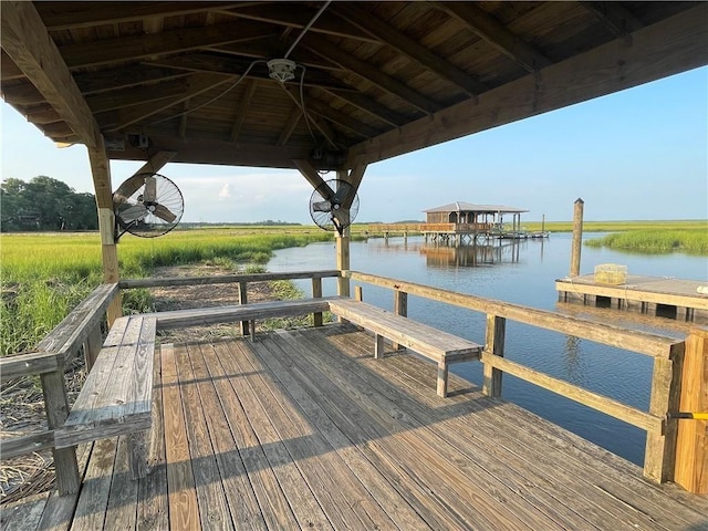 dock area featuring a water view and a gazebo