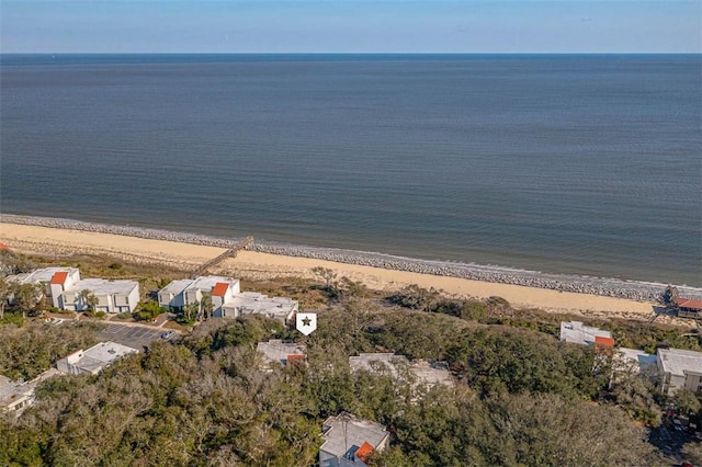 bird's eye view with a view of the beach and a water view