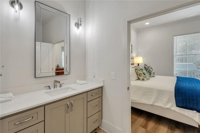 bathroom featuring hardwood / wood-style floors and vanity