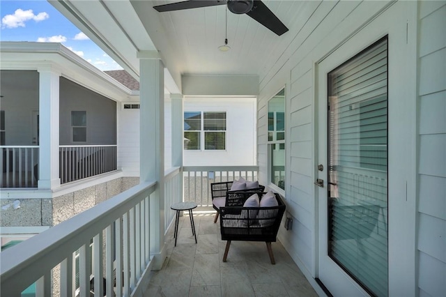 balcony with ceiling fan