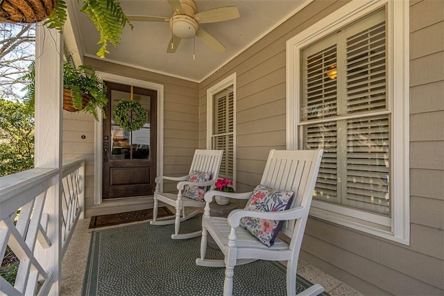 view of patio / terrace with a porch and ceiling fan