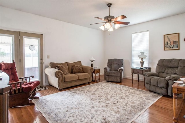 5604 Woodstone Dr, Blackshear, GA 31516 - living room with wood-type flooring, baseboards, and a ceiling fan