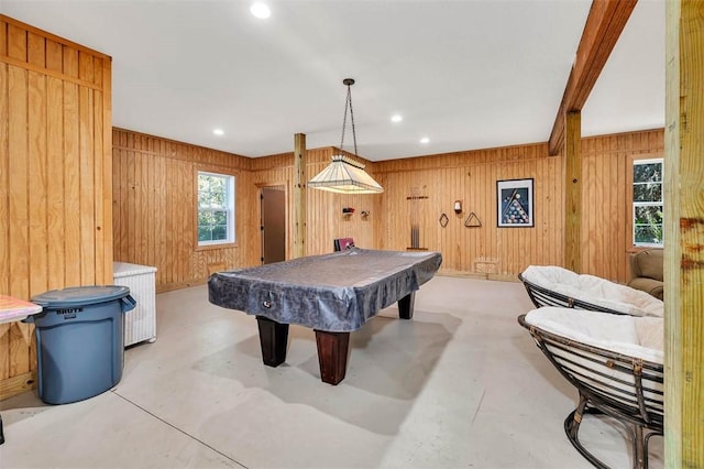 game room featuring wooden walls and pool table