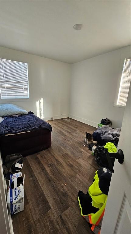 bedroom with multiple windows and wood-type flooring