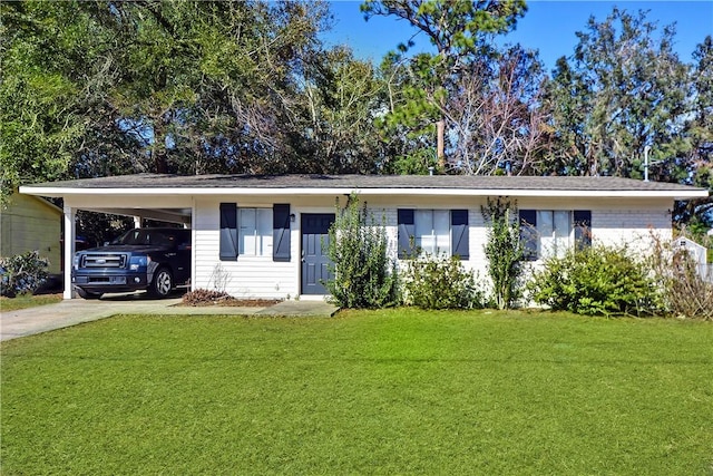 ranch-style house with a carport and a front yard