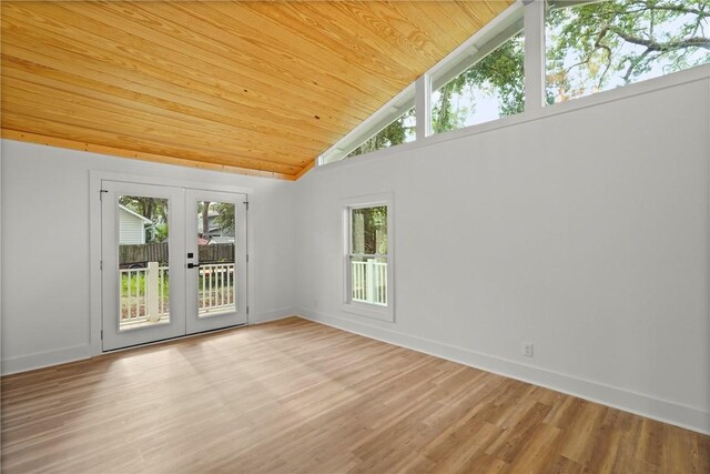 98 Atlantic Dr, Saint Simons Island, GA 31522 - unfurnished room with wood ceiling, french doors, wood finished floors, and high vaulted ceiling