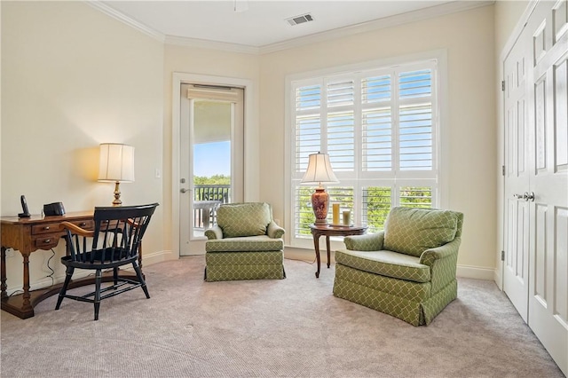 2306 Grand View Dr, Saint Simons Island, GA 31522 - office area with crown molding, carpet floors, and baseboards