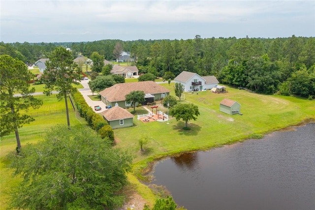 aerial view with a water view