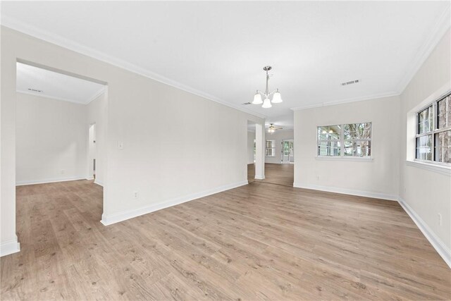 interior space featuring light hardwood / wood-style flooring and ornamental molding