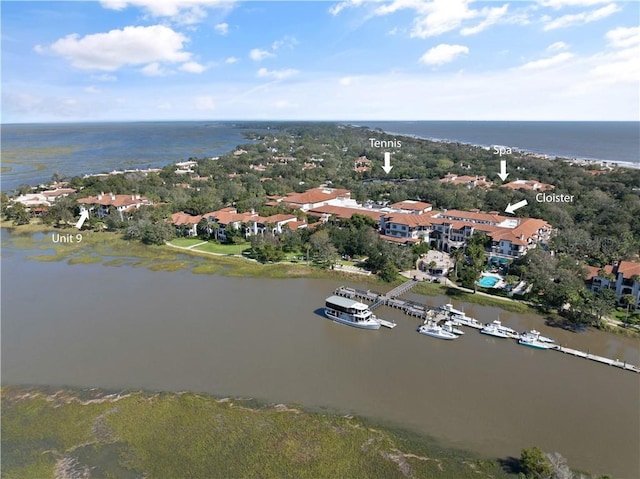 aerial view with a water view