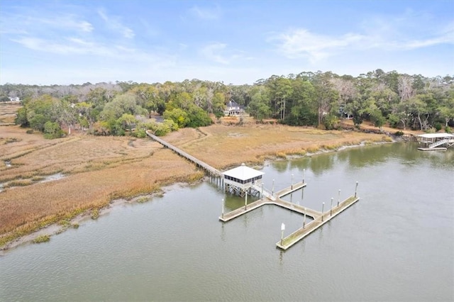 view of dock with a water view