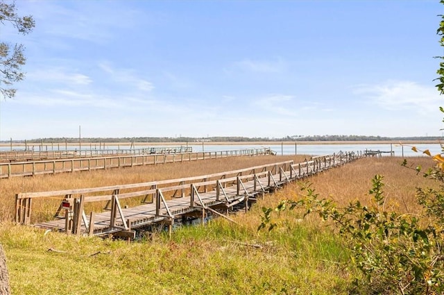 view of dock with a water view