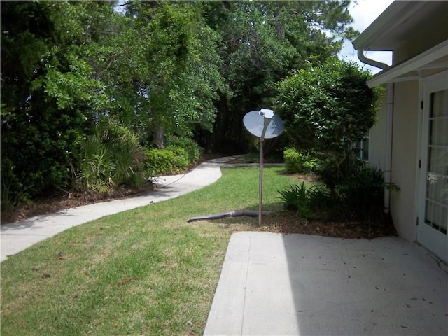 view of grassy yard with a patio