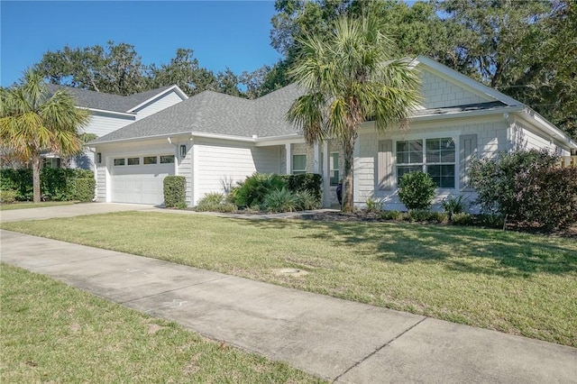 view of front of property featuring a garage and a front lawn