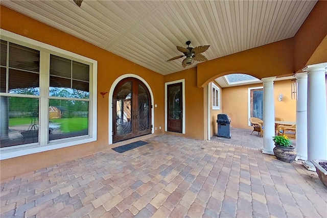 4949 Trudie Rd, Blackshear, GA 31516 - view of patio featuring a ceiling fan, french doors, and a grill