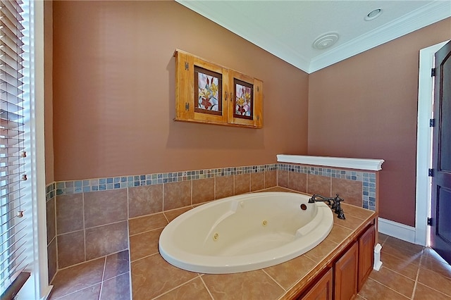 4949 Trudie Rd, Blackshear, GA 31516 - bathroom with a whirlpool tub, crown molding, and tile patterned flooring