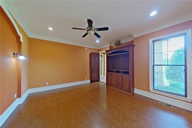 4949 Trudie Rd, Blackshear, GA 31516 - unfurnished living room with ornamental molding, ceiling fan, and recessed lighting