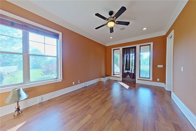 4949 Trudie Rd, Blackshear, GA 31516 - spare room featuring ornamental molding, wood finished floors, ceiling fan, and recessed lighting