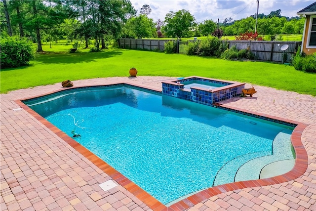4949 Trudie Rd, Blackshear, GA 31516 - view of pool featuring a fenced backyard, a pool with connected hot tub, a patio, and view of wooded area