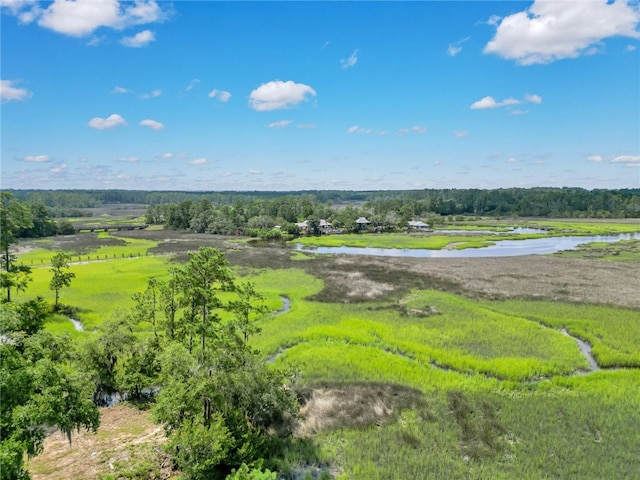 drone / aerial view with a water view and a rural view