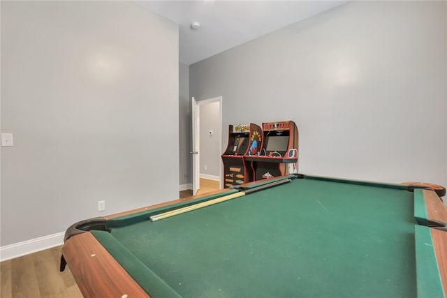 playroom featuring wood-type flooring and pool table