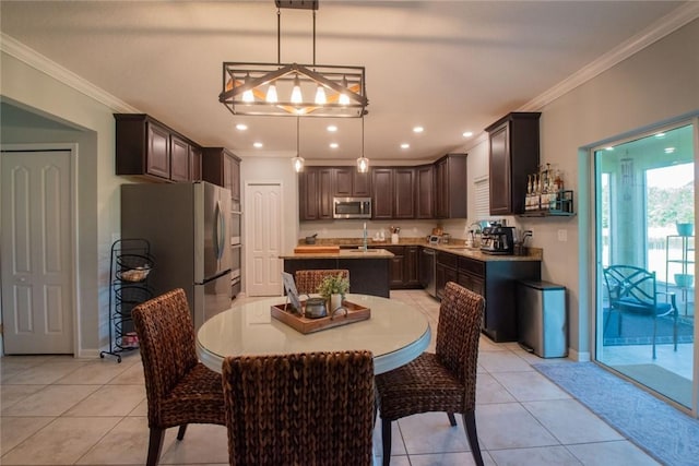 200 Pistachio Ln, Kingsland, GA 31548 - dining space featuring crown molding, light tile patterned floors, and recessed lighting
