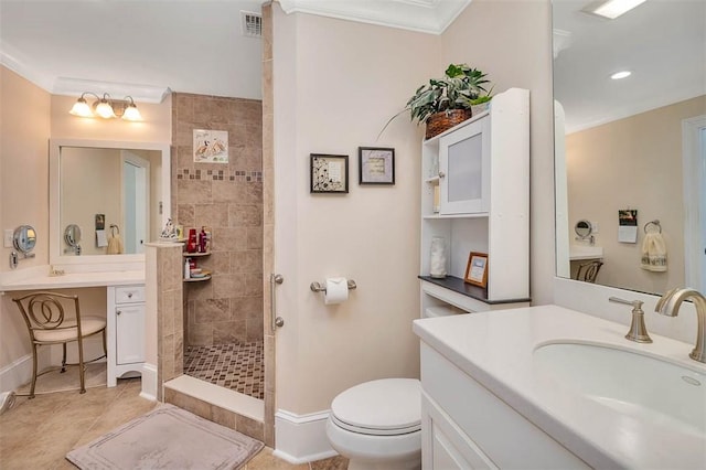 126 Riverwalk Dr, Brunswick, GA 31523 - full bath featuring walk in shower, toilet, tile patterned floors, vanity, and ornamental molding