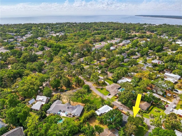 bird's eye view with a water view and a residential view