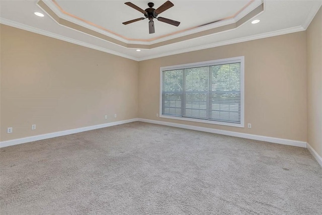 253 Winding Trl, Brunswick, GA 31523 - carpeted empty room featuring a tray ceiling, a ceiling fan, crown molding, and recessed lighting