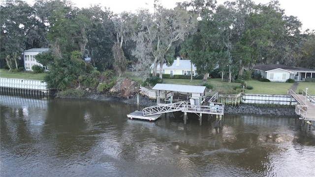 view of dock with a water view