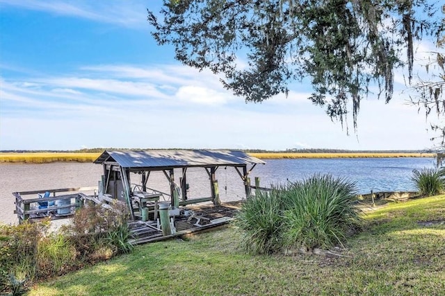 dock area with a water view