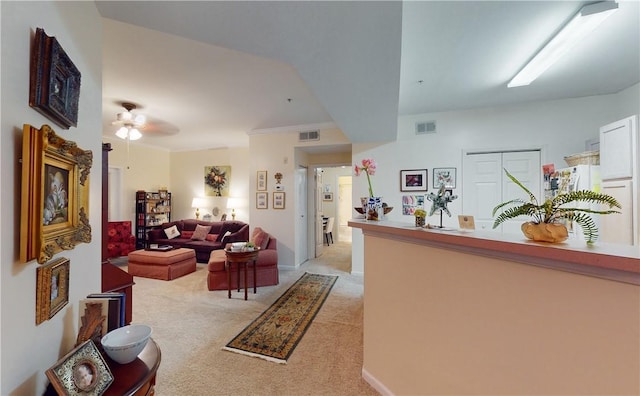 reception area with ceiling fan