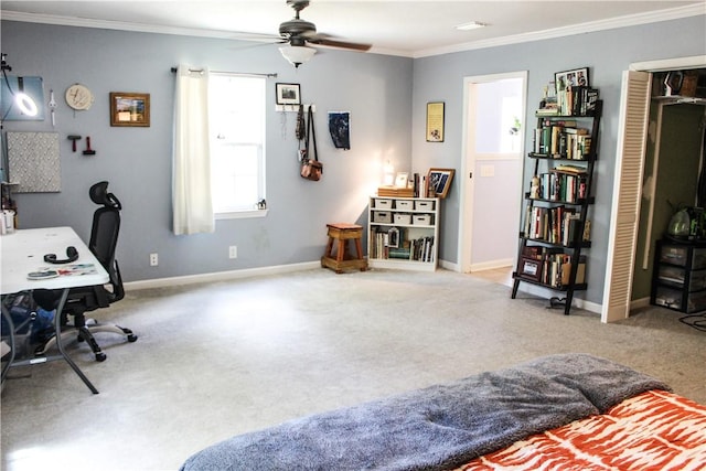 7535 Browntown Rd, Waynesville, GA 31566 - office featuring ceiling fan, crown molding, carpet flooring, and baseboards