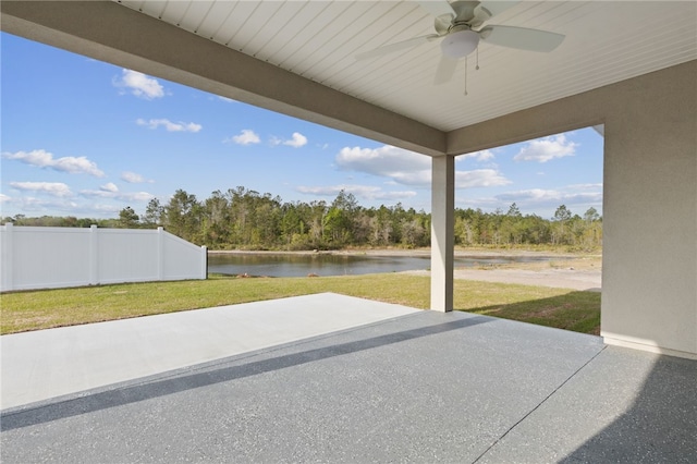 177 Verano St, Kingsland, GA 31548 - view of patio / terrace with a water view and ceiling fan