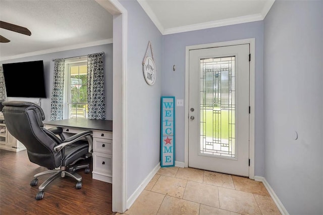 1201 Fairway Rd, Brunswick, GA 31525 - office with a ceiling fan, baseboards, and ornamental molding