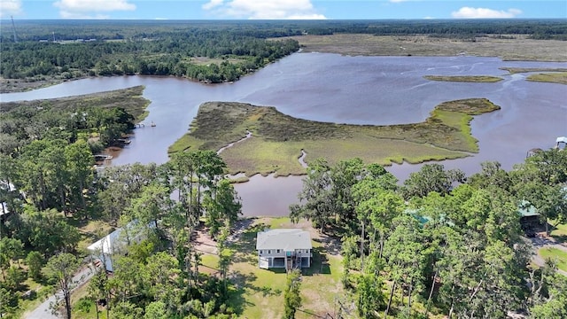 aerial view with a water view