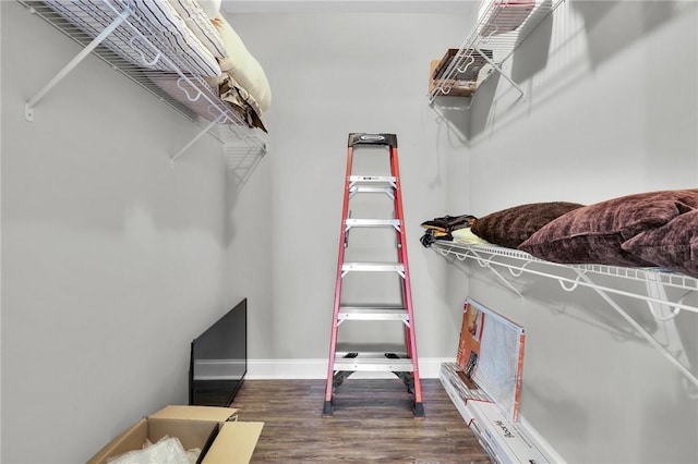 spacious closet with dark wood-type flooring