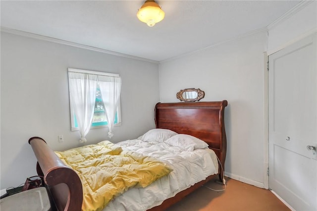 bedroom featuring carpet flooring and ornamental molding