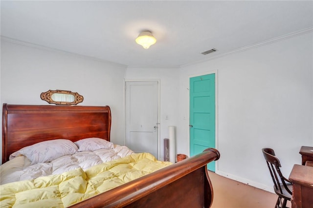 carpeted bedroom featuring crown molding