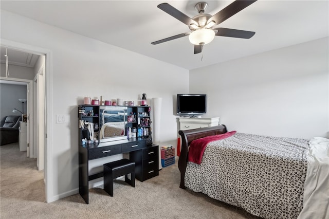 259 Daniel Trent Way, Kingsland, GA 31548 - bedroom with light carpet, attic access, and ceiling fan