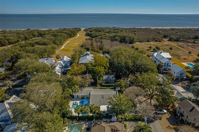 aerial view with a water view and a residential view