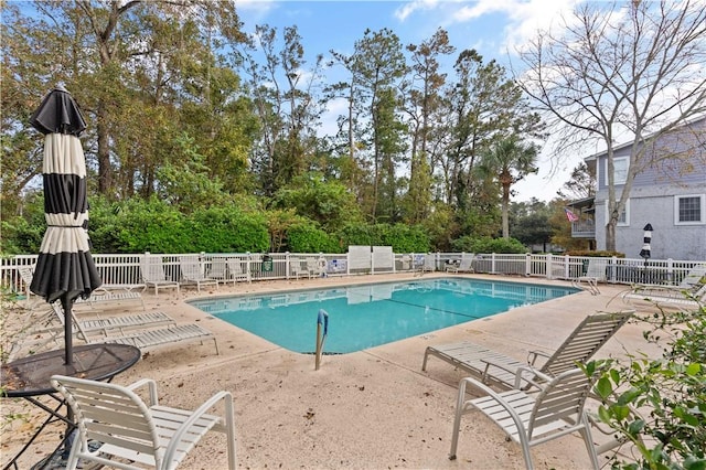 view of swimming pool featuring a patio area