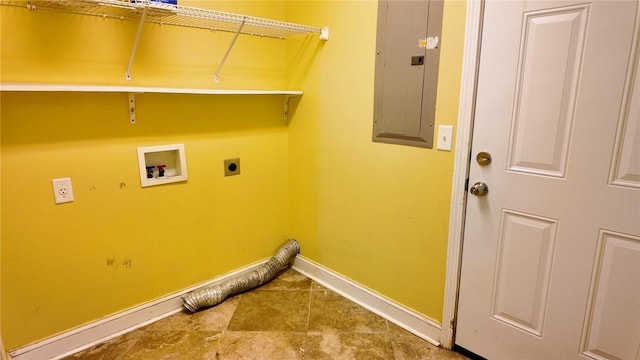 laundry room with electric panel, hookup for a washing machine, and electric dryer hookup