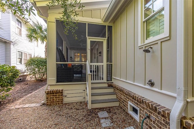 entrance to property with board and batten siding