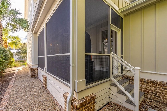 entrance to property with board and batten siding