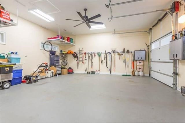 garage with ceiling fan