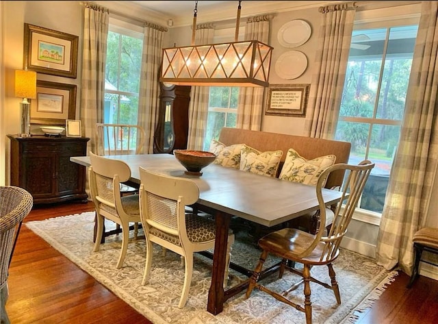 dining space featuring hardwood / wood-style floors and breakfast area